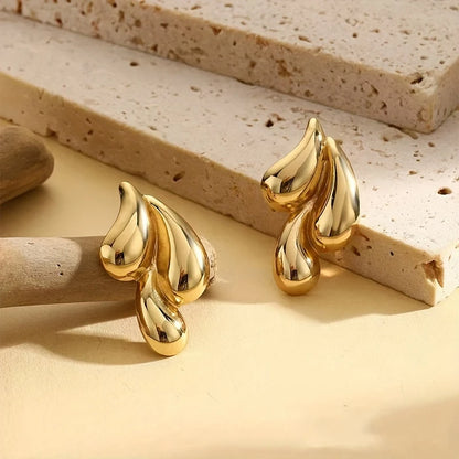 1 Paire de Boucles d'Oreilles en Acier Inoxydable à Trois Gouttes d'Eau