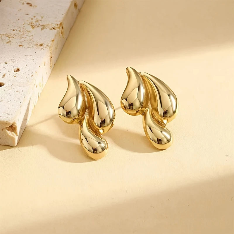 1 Paire de Boucles d'Oreilles en Acier Inoxydable à Trois Gouttes d'Eau